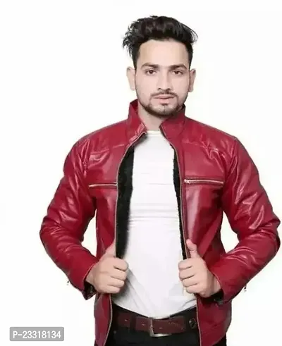 Stylish Red PU Solid Jackets For Men