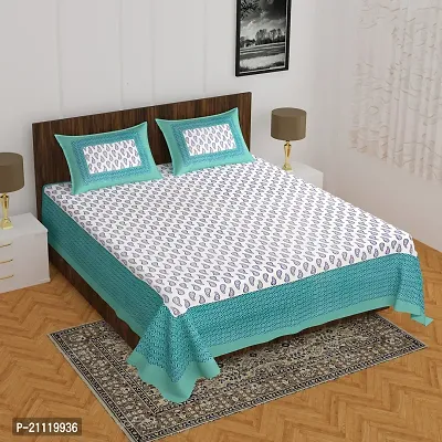 Comfortable Cotton Printed Double Bedsheet with Two Pillow Covers-thumb0