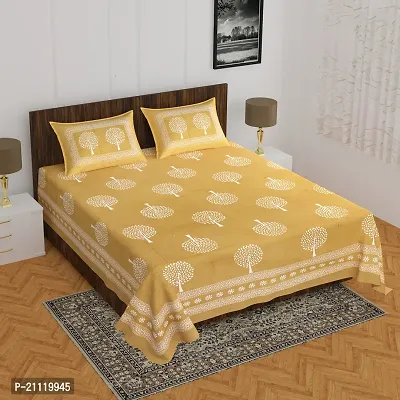 Comfortable Cotton Printed Double Bedsheet with Two Pillow Covers-thumb0