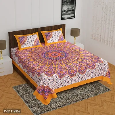 Comfortable Cotton Printed Double Bedsheet with Two Pillow Covers-thumb0