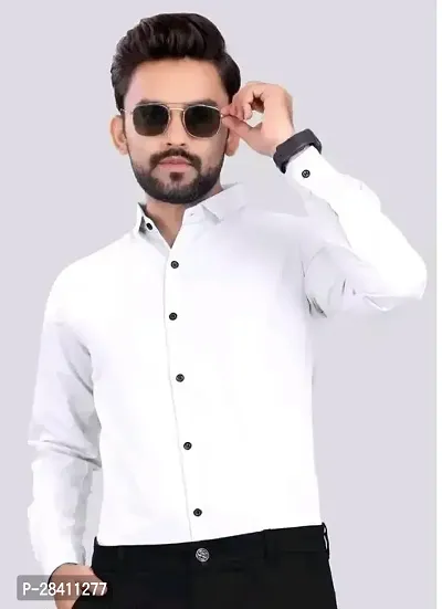 Reliable White Cotton Solid Long Sleeve Formal Shirts For Men-thumb0