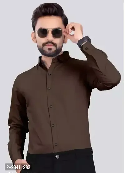 Reliable Brown Cotton Solid Long Sleeve Formal Shirts For Men-thumb0