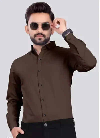 Reliable Brown Cotton Solid Long Sleeve Formal Shirts For Men