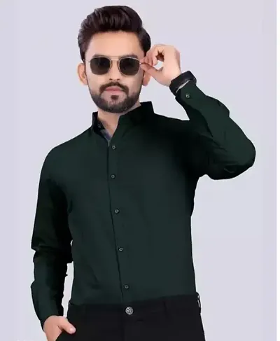 Reliable Green Cotton Solid Long Sleeve Formal Shirts For Men