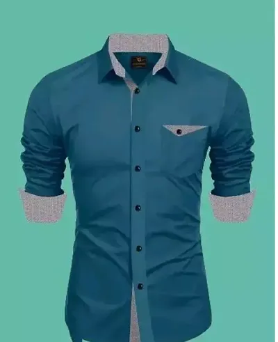 Reliable Blue Cotton Solid Long Sleeve Formal Shirts For Men