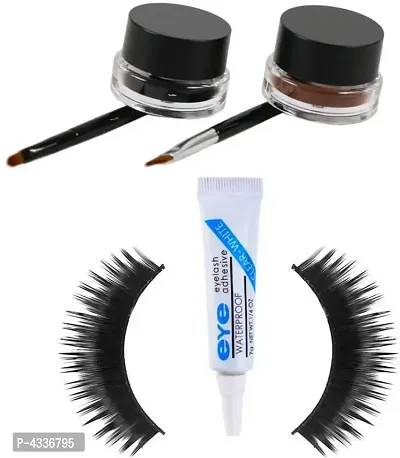 Black And Brown Gel Eyeliner With Eyelash And Eyelash Glue (3 Items In The Set