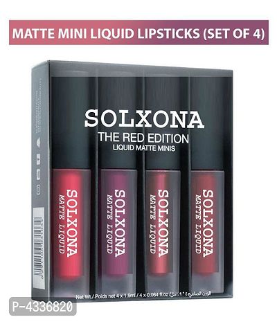 Solxona Lip Care Matte Lipstick (Red Edition) -4 Pieces Liquid Lipstick 59 Gm