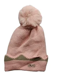 JEFFY Girl's & Women Winter Pompom Beanie Hat with Warm Fleece Lined, Thick Slouchy Snow Knit Skull Ski Cap Pink Colour-thumb1