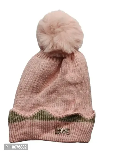 JEFFY Girl's & Women Winter Pompom Beanie Hat with Warm Fleece Lined, Thick Slouchy Snow Knit Skull Ski Cap Pink Colour-thumb2