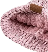 JEFFY Girl's & Women Winter Pompom Beanie Hat with Warm Fleece Lined, Thick Slouchy Snow Knit Skull Ski Cap Pink Colour-thumb3