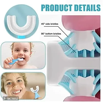 JEFFY U Shaped Baby Pink Toothbrush for Kids Manual Whitening Silicone Brush Head for Children Infant For 2-6 Years Mouth-Cleaning-thumb5