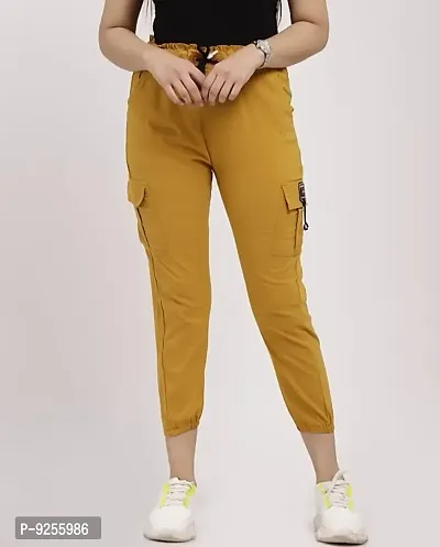 Elegant Yellow Blended Solid Joggers For Women-thumb0