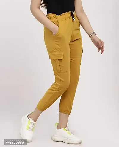 Elegant Yellow Blended Solid Joggers For Women-thumb2