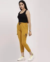 Elegant Yellow Blended Solid Joggers For Women-thumb2