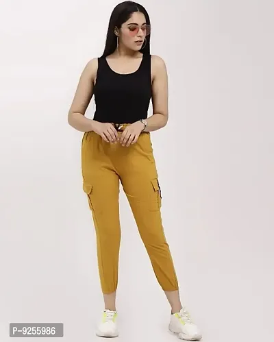 Elegant Yellow Blended Solid Joggers For Women-thumb4