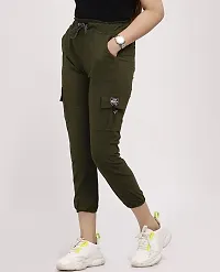 Elegant Green Blended Solid Joggers For Women-thumb2