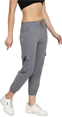 Elegant Grey Blended Solid Joggers For Women-thumb1