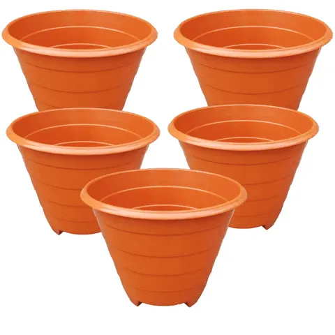 Plastic Big Size Gamla for Plants / Round Planter Container Set Red / Stylish and Attractive Pot (Pack of 5)