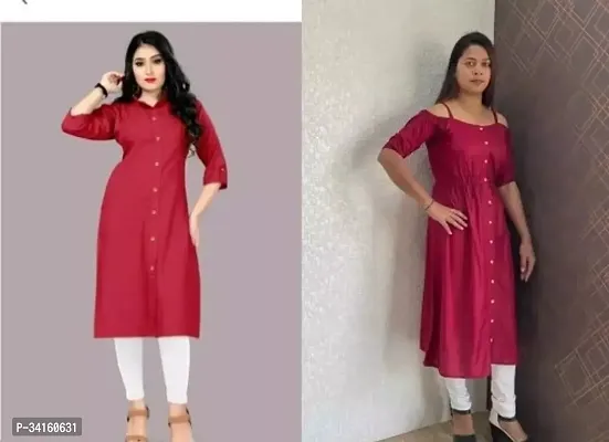 Stylish Multicoloured Polycotton Kurta For Women Combo Of 2-thumb0