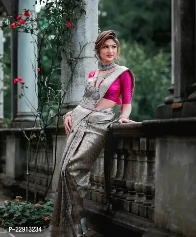 Stylish Art Silk Grey Woven Design Saree with Blouse piece For Women