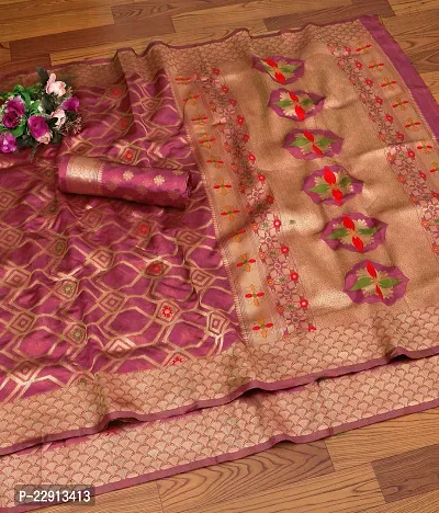 Stylish Art Silk Pink Woven Design Saree with Blouse piece For Women