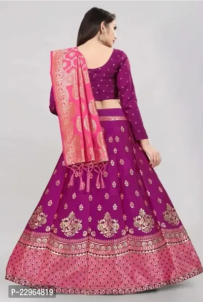 Traditional Art Silk Purple Semi Stitched Zari Work Lehenga Choli With Dupatta Set For Women-thumb2