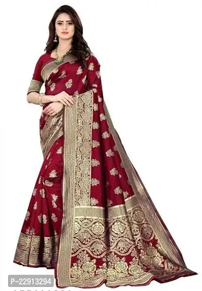 Stylish Art Silk Maroon Woven Design Saree with Blouse piece For Women-thumb0