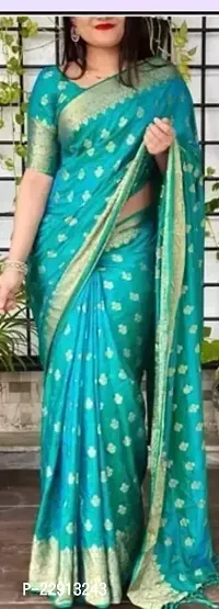 Stylish Art Silk Green Woven Design Saree with Blouse piece For Women-thumb0