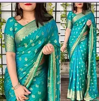 Stylish Art Silk Green Woven Design Saree with Blouse piece For Women-thumb1