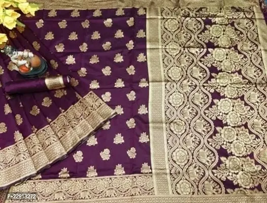 Stylish Art Silk Purple Woven Design Saree with Blouse piece For Women