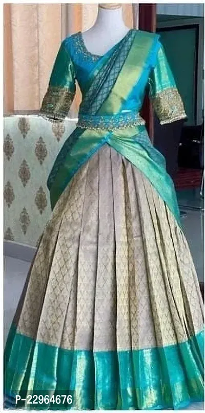 Traditional Art Silk Sea Green Semi Stitched Zari Work Lehenga Choli With Dupatta Set For Women