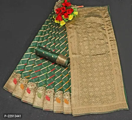 Stylish Art Silk Olive Woven Design Saree with Blouse piece For Women