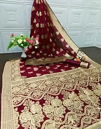 Stylish Art Silk Maroon Woven Design Saree with Blouse piece For Women-thumb1