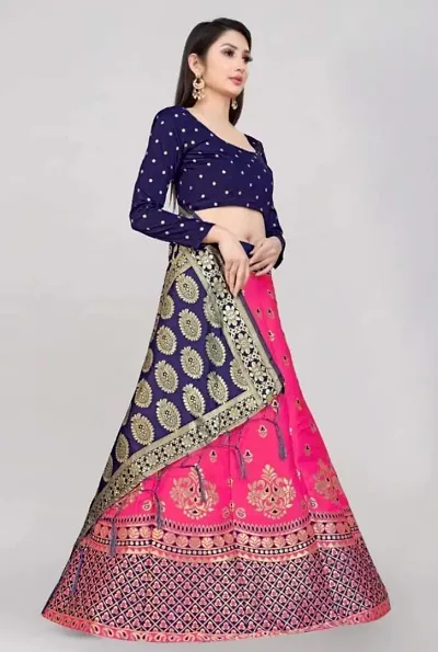 New Traditional Art Silk Stitched Zari Work Lehenga Choli With Dupatta Set