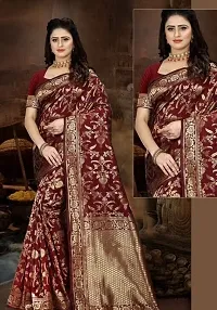 Stylish Art Silk Maroon Woven Design Saree with Blouse piece For Women-thumb1