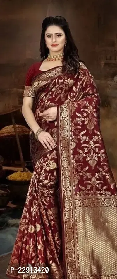 Stylish Art Silk Maroon Woven Design Saree with Blouse piece For Women-thumb0
