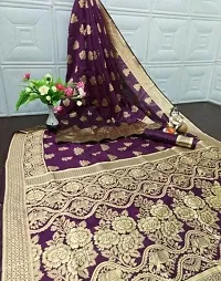 Stylish Art Silk Purple Woven Design Saree with Blouse piece For Women-thumb1