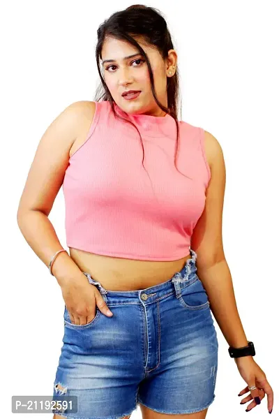 PINKSHELL HIGH Neck Ribbed Short Crop top (XL, Pink)-thumb3