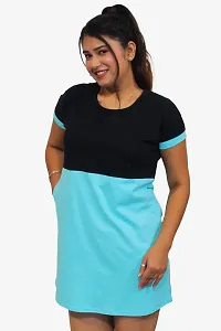 Pinkshell Women?s/Ladies/Girls Long Two Colour Polo T-Shirt,Round Neck Regular Fit/Side Slit/Cotton Long Polo,Half Sleeves T-Shirt Solid/Night Wear Long,Cotton Top,T-Shirt Plus Size (3XL, Blue)-thumb2