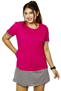 Pinkshell Women?s/Ladies/Girls Long Stripe Panel Polo T-Shirt, Round Neck Regular Fit/Side Pocket/Side Slit/Half Sleeves (4XL, Magenta)-thumb5