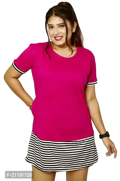 Pinkshell Women?s/Ladies/Girls Long Stripe Panel Polo T-Shirt, Round Neck Regular Fit/Side Pocket/Side Slit/Half Sleeves (4XL, Magenta)-thumb6