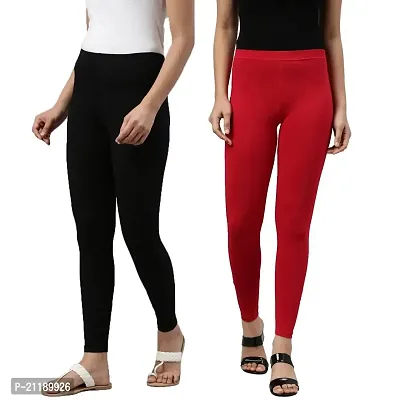 PINKSHELL Women?S Straight FIT Ankle Length Legging Colour Combos Elegant Women Solid Cotton Lycra Super Quality Ankle Length Legging (XXL, Black/RED)