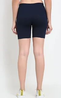 Pinkshell Plain Capri and Short Combo for Women Calf Length Capri Active Workout Running Trendy Cotton Lycra Capri and Slim fit Cycling Yoga Shorts (6XL, White(C)/Navy(S))-thumb4
