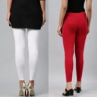 PINKSHELL Women?S Straight FIT Ankle Length Colour Combos Legging Elegant Women Solid Cotton Lycra Super Quality Ankle Length Legging Combo Leggings (XL, White/RED)-thumb3