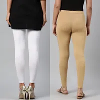 PINKSHELL Women?S Straight FIT Ankle Length Legging Colour Combos Elegant Women Solid Cotton Lycra Super Quality Ankle Length Legging (Small, White/Beige)-thumb3