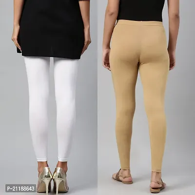 PINKSHELL Women?S Straight FIT Ankle Length Legging Colour Combos Elegant Women Solid Cotton Lycra Super Quality Ankle Length Legging (Small, White/Beige)-thumb4