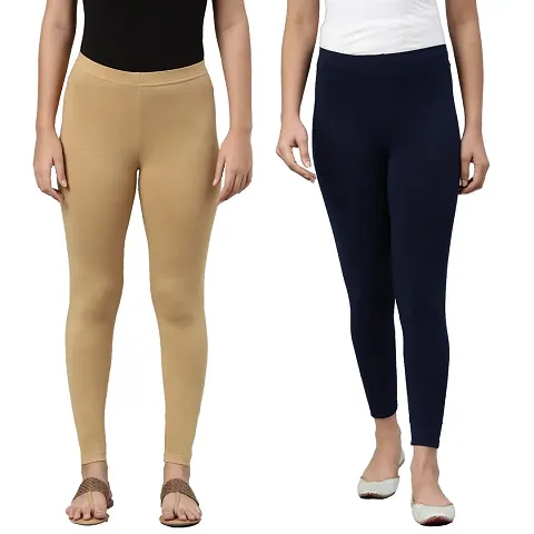 PINKSHELL Women?S Straight FIT Ankle Length Legging Colour Combos Elegant Women Solid Lycra Super Quality Ankle Length Legging (4XL, Navy/Beige)