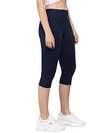 PINKSHELL Plain Capri for Women Calf Length Capri Active Workout Running Trendy Cotton Lycra Capri Slim fit Three Fourth Capri (3XL, Navy Blue)-thumb2