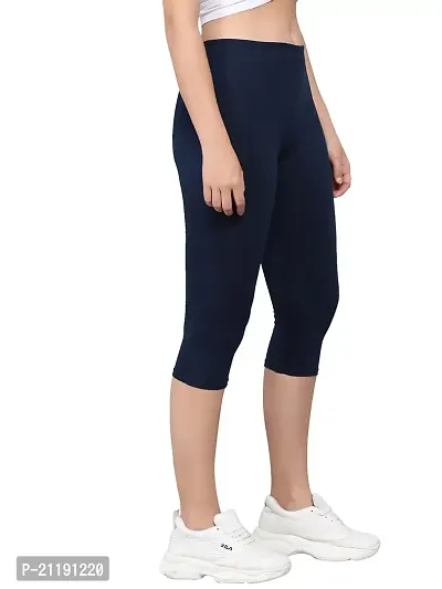 PINKSHELL Plain Capri for Women Calf Length Capri Active Workout Running Trendy Cotton Lycra Capri Slim fit Three Fourth Capri (3XL, Navy Blue)-thumb3