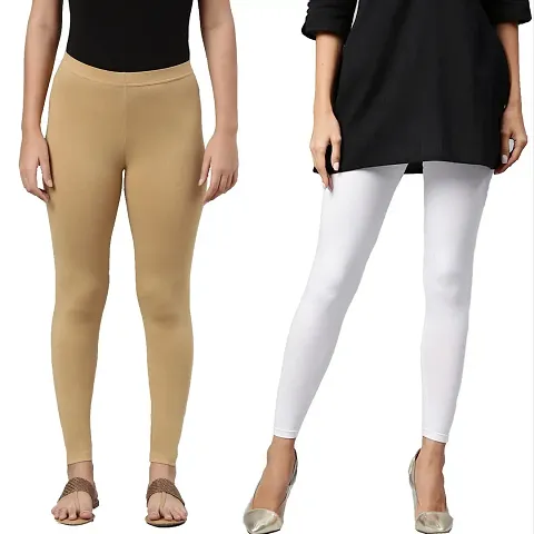 Stylish Cotton Lycra Solid Leggings For Women - Pack Of 2